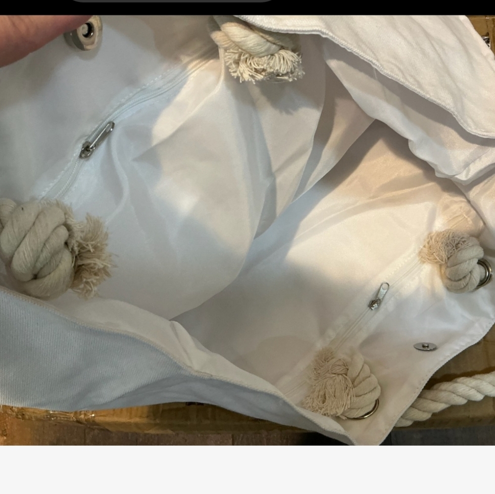 Mahana Canvas Beach Tote with Woven Rope Handles and Flower Motif - Picture 5 of 11